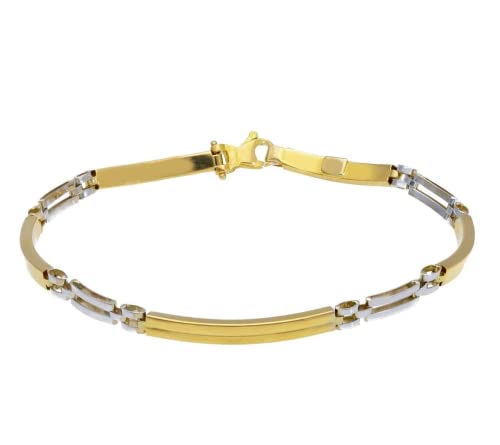 generico Armband aus Gelb- und Weißgold, 18 Karat, 750, für Herren, halbfest, mit glänzenden Platten, 3 mm dick, Länge 21 cm, hergestellt in Italien., 21 cm, Gold, Nicht zutreffend. von Generisch