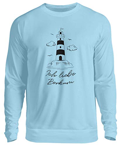 generisch Ich Liebe Borkum Insel Leuchtturm Nordsee Urlaub Sweatshirt Urlaubserinnerung - Unisex Pullover -L-Himmelblau von generisch