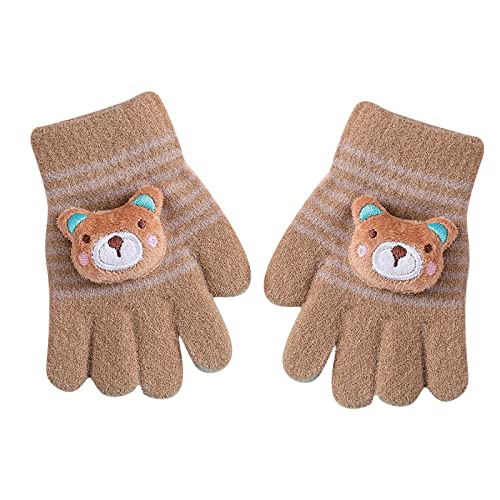 handschuhe baby Kinder Winterhandschuhe Kinder dehnbare warme Handschuhe Jungen oder Mädchen Strickhandschuhe thermo gloves Fleece handschuhe kinder (Brown, One Size) von Generisch