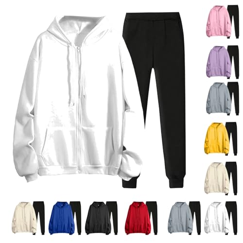 herbst zweiteiler damen - Damen 2 Teile Jogginganzug Set Langarm Reißverschluss Tracksuit & Sporthose Sportanzug Freizeit Zweiteiler Winter Hausanzug Kapuzenjacke&Sporthose Fitness Trainingsanzug von Generisch