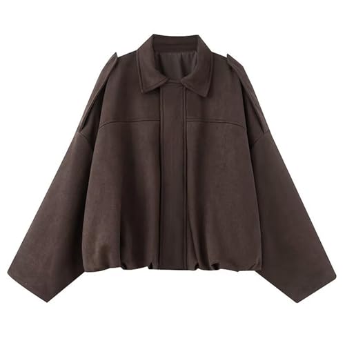 herbstjacke damen Wildlederjacke Kurz : Oversized Bomberjacke aus Weichem Kunstwildleder mit Fleece-Futter, Kurze Lederjacke im Casual Look, Streetwear daunenjacke damen leicht von Generisch