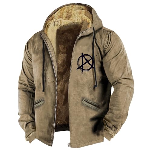 herren winterjacke, Men's Lined Hoodie Sweat Jacket, heavyweight with Fleece Lining, herren mantel lang - herrenmäntel, herren jacke übergangsjacke, puffer jacke herren, 6XL, Khaki von Generisch