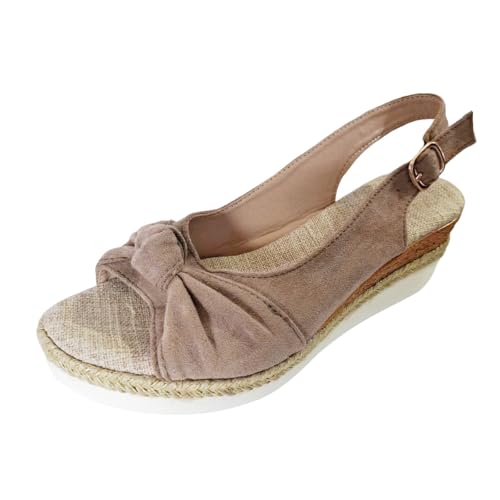high heels mules Zehentrenner Sandalen Damen Damenschuhe Stiefeletten Sexy Solid Bowtie Open Toe Schnalle Keilabsatz Dicke Sohle Sandalen Leichte Peep Toe Schuhe Slingback Offene Khaki 39 von Generisch