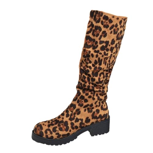 hohe boots damen Kniehohe Stiefel Damen Blockabsatz Langschaftstiefel Rutschfest Hohe Schlupfstiefel Dicker Sohle Halbstiefel Runde Herbst Winter Schlupfschuhe Outdoorschuhe Winterstiefel Gold 37 von Generisch