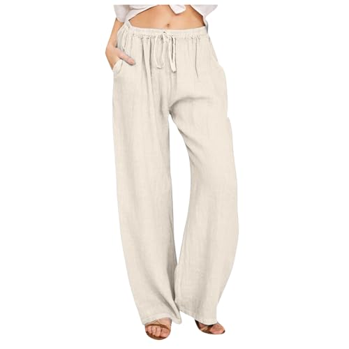 hosenrock damen sommer 3/4 jeans midi elegant, Leinenhose Sommerhose Damen Baumwolle Lang - Strandhose Yogahose Casual Geschnitten Stoffhose Mit Taschen Atmungsaktive von Generisch