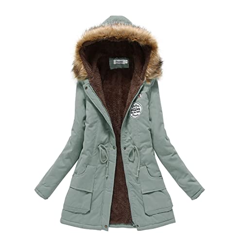 jacke schwarz damen, Steppjacke Damen Leicht mit Kapuze Lang Wintermantel Warmer Gefüttert Fleece Daunenjacke Langarm Elegant Winterparka Lässig Baumwolle Daunenjacke Winddicht Windbreaker von Generisch