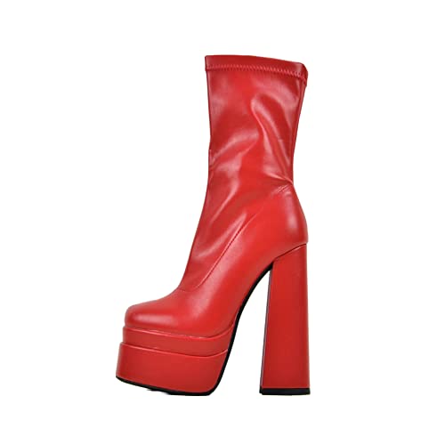 jch-Fashion Schicke XL Trend Sexy Hochwertige Gothic Damen Schuhe Stiefeletten Stiefel Plateau Biker Boots Blockabsatz (Rot, eu_footwear_size_system, adult, women, numeric, medium, numeric_38) von Generisch