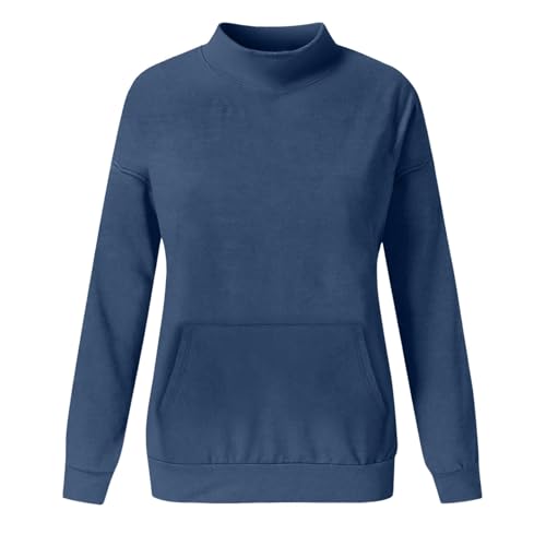 kapuzenpullover damen,Langarm Sweatshirt Herbst Für Damen Turtleneck Herbst Rundhals Oberteil Mit Tasche Elegant Casual Basic Langarmshirt Frauen Baumwolle Oversize Pullover Tops Ohne Kapuze von Generisch