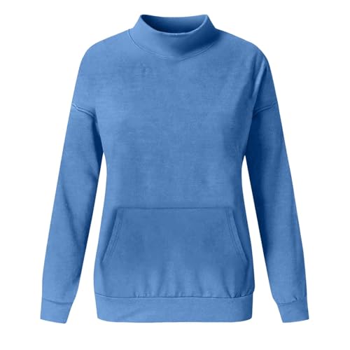 kaschmir pullover damen,Langarm Sweatshirt Herbst Für Damen Turtleneck Herbst Rundhals Oberteil Mit Tasche Elegant Casual Basic Langarmshirt Frauen Baumwolle Oversize Pullover Tops Ohne Kapuze von Generisch