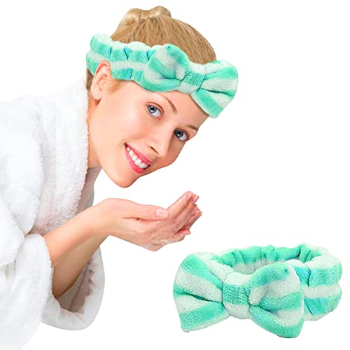 kopfbedeckung Damen Hüte Herren Mützen Caps Hydrotherapie-Stirnband 1 Stück Schleife Haarband Damen Gesichts Make-up Stirnband Weiche Koralle Samt Stirnband Zum Duschen (Green, One Size) von Generisch