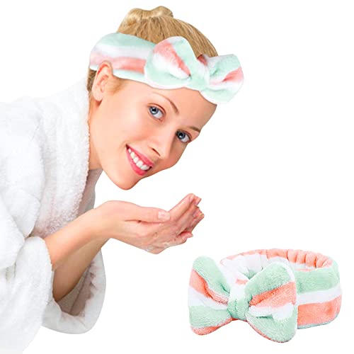 kopfbedeckung Damen Hüte Herren Mützen Caps Hydrotherapie-Stirnband 1 Stück Schleife Haarband Damen Gesichts Make-up Stirnband Weiche Koralle Samt Stirnband Zum Duschen (Mint Green, One Size) von Generisch