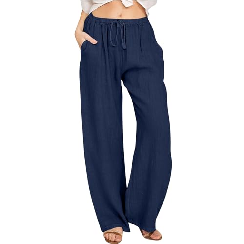 Kurze Hose Damen große größen schwarz leinen, Leinenhose Sommerhose Damen Baumwolle Lang - Strandhose Yogahose Casual Geschnitten Stoffhose Mit Taschen Atmungsaktive von Generisch