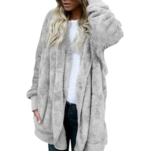 kuschelfleece jacke damen,Damen Fleecejacke mit Kapuze Oversize Teddy Flauschige Pullover Hoodie Jacke Lang Fleece Gefütterte Sweatshirt Große Größen Winter Warm Plüsch Teddyjacke Kuschel Strickjacke von Generisch