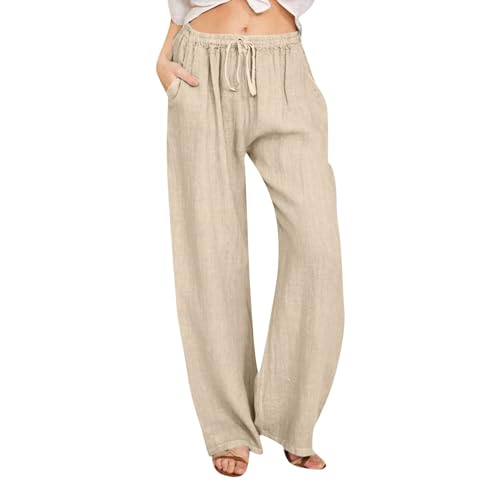 leichte sommerhose damen 7/8 lang kurz schwarz bunt leinen 3/4, Leinenhose Sommerhose Damen Baumwolle Lang - Strandhose Yogahose Casual Geschnitten Stoffhose Mit Taschen Atmungsaktive von Generisch