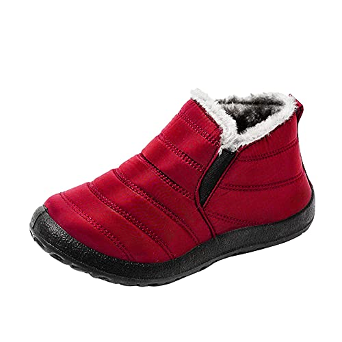 leichte winterschuhe damen Winter Damenstiefel Wasserdicht Halbhohe Stiefeletten Wärme Kunstfell Gefüttert Stiefel Bequem Reißverschluss Damenstiefel Leicht winterstiefel für damen Rot von Generisch