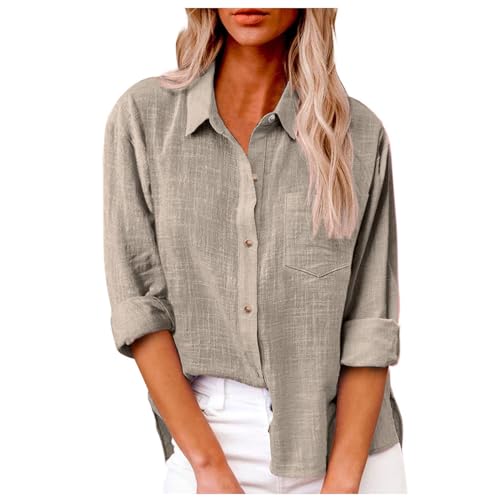 leinenbluse Damen, hemdbluse Damen, leinenhemd Bluse weiß Safari Kleidung Hemd blusen & Tuniken für leinenbluse Sommer hemdbluse Boho italienische leinen flanellhemd musselin Weiss Sommerbluse von Generisch