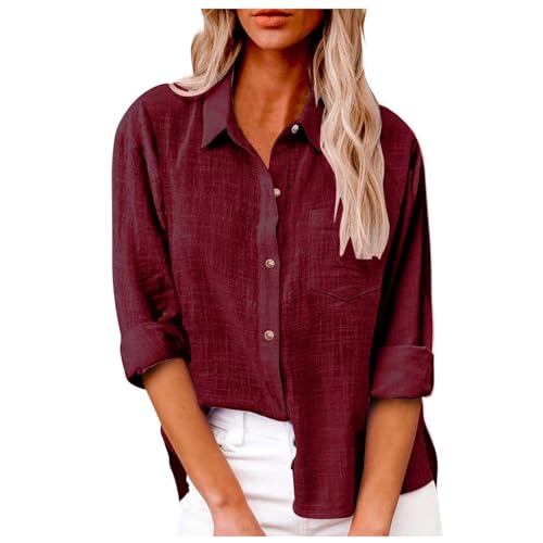 leinenbluse Damen hemdbluse jeanshemd leinenhemd Bluse weiß Safari Kleidung Hemd blusen & Tuniken für Sommer Boho italienische leinen flanellhemd musselin Weiss Sommerbluse Oberteil Shirt von Generisch