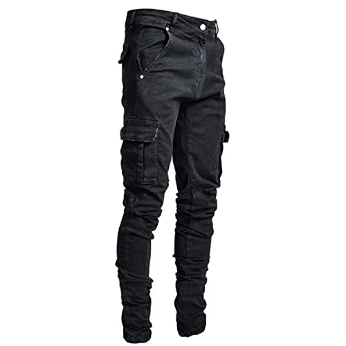 liangduming Herren Skinny Jeans Mit 7 Taschen Ripstop Athletic Joggers Cargo-Arbeitshose Lokomotiv-Denimhose Mit Mehreren Taschen (XXL,Schwarz) von Generisch