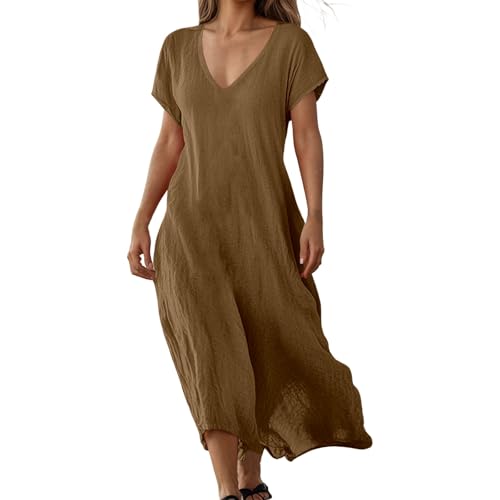 maxikleid Boho-Kleid Strandkleid Sommerkleidung für midi Kaftan Damenkleider italienische elegant leinen Summer Dress luftige for Women baumwollkleid von Generisch