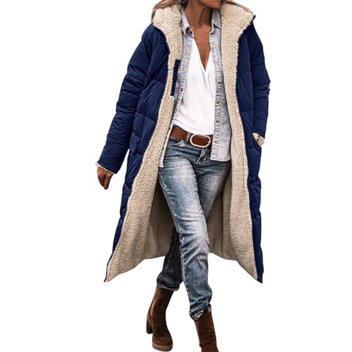 Generisch Wintermantel Damen Lang Auf Beiden Pufferjacken Warmer Kapuzenmantel Winterjacke Casual Wintermantel Mit Kapuze Frauen Oberbekleidung Outdoorjacke Steppjacke Steppmantel von Generisch