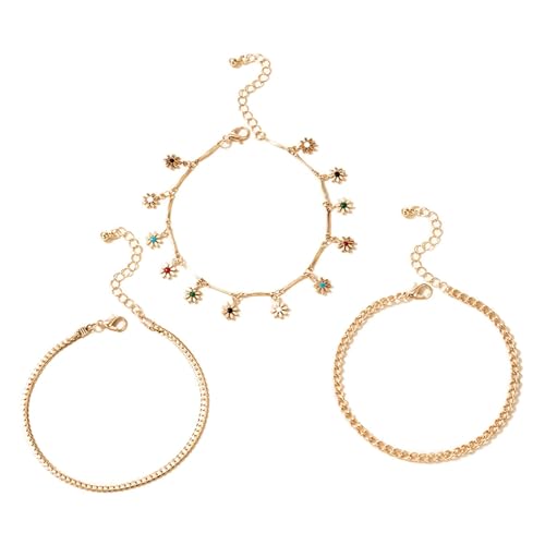 of The Rings Hardcover-Buch-Set, bunte Blumen, gemischt mit kontrastierenden kleinen Armbändern, Strandschuhe, 3er-Set, Vatertagsarmband (Gold, Einheitsgröße), Metall, Kein edelstein von Generisch