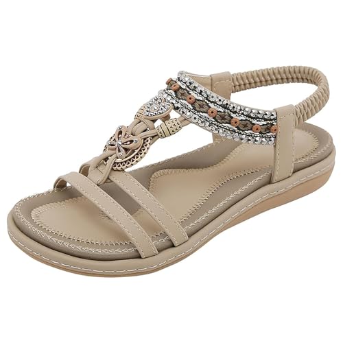 orthopaedische sandalen Sandalen Damen Slingback Orthopädische Sommerschuhe Sommer Boho Style Flache Weichen Sohlen Mit Fussbett Atmungsaktive Peep Toe Sandaletten Hallux Valgus Beige 37 von Generisch