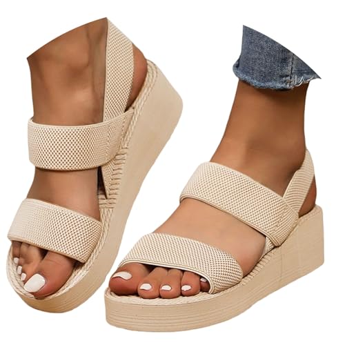 orthopädische schuhe damen weite h Sandalen Damen Sommer Flache Pantoletten Bequeme Offene Boho Strandsandalen Leichte Breite Füße mit Elastischen Sommerschuhe Freizeit Plateau Sandals Khaki 38 von Generisch