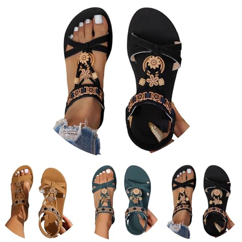 Generisch orthopädische sommersandalen Sandalen Damen Sommer Elegant Slingback Orthopädische Sommerschuhe Flache Weichen Sohlen Mit Fussbett Atmungsaktive Peep Toe sandaletten damen Schwarz 40 von Generisch