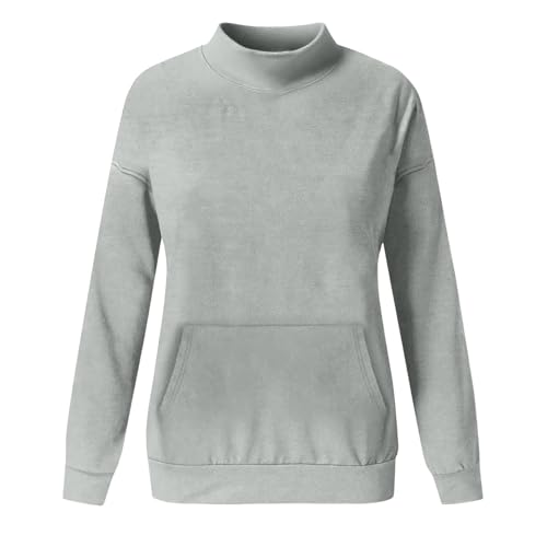 oversize hoodie damen,Langarm Sweatshirt Herbst Für Damen Turtleneck Herbst Rundhals Oberteil Mit Tasche Elegant Casual Basic Langarmshirt Frauen Baumwolle Oversize Pullover Tops Ohne Kapuze von Generisch
