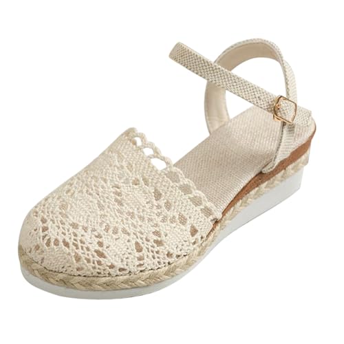 platform sandals Sandalen Damen Sommer Elegant Slingback Orthopädische Schuhe Bequeme Keilabsatz Espadrilles Vorne Geschlossen Rutschfeste Elastisch Sommerschuhe Lässige Urlaub Reise Weiß 39 von Generisch