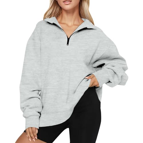 pullover damen herbst sweatjacke damen ohne kapuze college jacke y2k hoodie oberteile herbst sweatshirt ohne kapuze sweatshirt oversized sweatjacke lang pullover reissverschluss sweatpullover AOC29 von Generisch