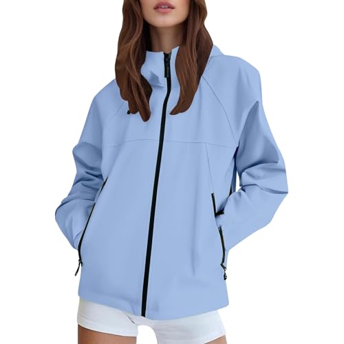 regenjacke damen,Regenjacke Damen - Wasserdicht Regenmantel Softshelljacke Sommer Jacke Leicht Atmungsaktiv Funktionsjacke Mit Kapuze blau XXL von Generisch