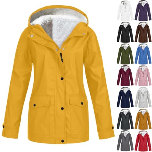 regenjacke damen atmungsaktiv Regenjacke Damen Wasserdicht Regenmantel Teddyfleece Softshelljacke Leichte GroßE GrößEn Wasserdichte Fahrrad Jacken Warm Herbst damen-jacken von Generisch