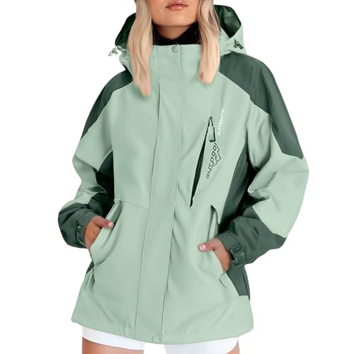 regenmantel damen wasserdicht lang,Regenjacke Hoodied für Damen Wasserdicht Regenmantel mit Kapuze Windbreaker Übergangsjacke Mit Taschen Faltbar Leicht Windbreaker Fahrradjacke Outdoorjacke von Generisch