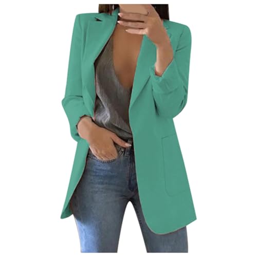 sakko damen lang, Blazer Damen Elegant Langarm Einfarbig Mantel Jacke Revers Geschäft Büro Anzugjacke Lang mit Tasche Sakko Anzug Business Longblazer Frühling Sommer Trenchcoat von Generisch