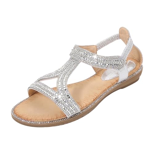 sandalen damen weite h Sandalen Damen Slingback Orthopädische Sommerschuhe Sommer Boho Style Flache Weichen Sohlen Mit Fussbett Atmungsaktive Peep Toe Sandaletten Hallux Valgus Silbrig 40 von Generisch