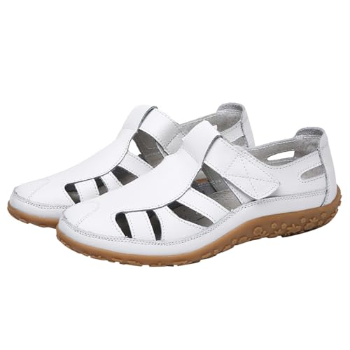 sandalen mit wechselfußbett Sandalen Damen Breite Füße Weichen Sohlen Sandaletten Bequeme Flache Orthopädische-Sandalen Vorne Geschlossen Sommerschuhe damen sommer schuhe Weiß 38 von Generisch