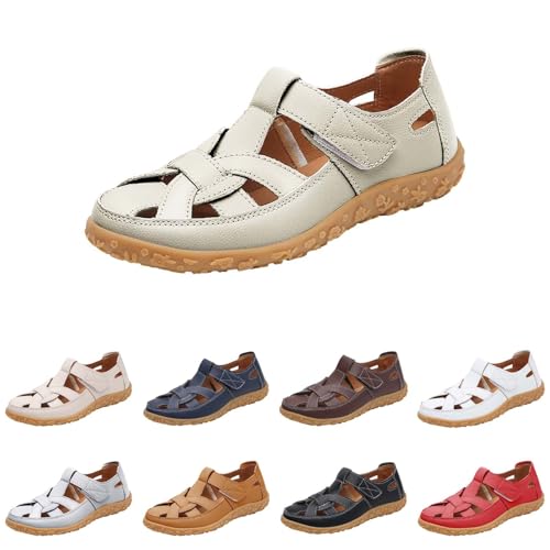 sandaletten damen mit keilabsatz Flache Sandalen für Damen Vorne Geschlossen Orthopädische Sommerschuhe Leichte mit Weiche Fussbett Cut-Out-Sandalen Breite Füße die diskounter Gold 40 von Generisch
