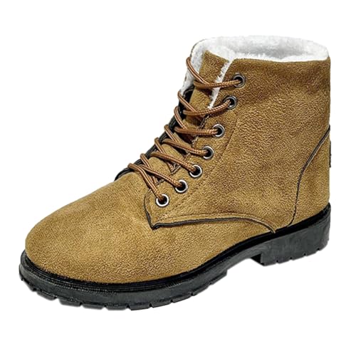 schlupfstiefel damen winter Winterstiefel Damen Wasserdicht Blockabsatz Stiefeletten Wärme Kunstfell Gefüttert Stiefel Bequem Weitschaft Damenstiefel Leicht wanderschuhe Khaki von Generisch