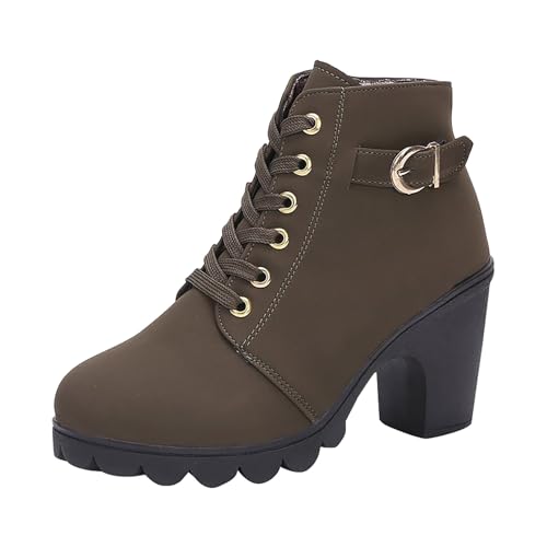 schnürboots damen Stiefeletten Damen mit Absatz Reißverschluss Halbstiefel Mode Rutschfest Schlupfschuhe Bequeme Schnürsenkel Outdoorschuhe Herbst Winter Niederung Stiefel Damenstiefel Grün 41 von Generisch