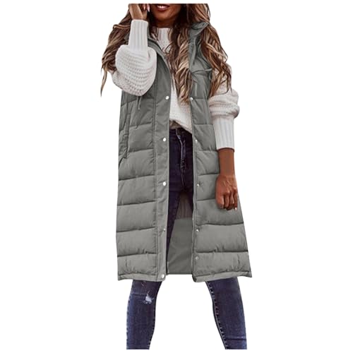 Generisch Lang Weste Damen Steppweste Winter Daunenweste Übergangsweste Warmer Daunenmantel Hooded Frauen Softshelljacke Mit Kapuze Leicht Ärmellos Jacke Winterjacke Wintermantel von Generisch