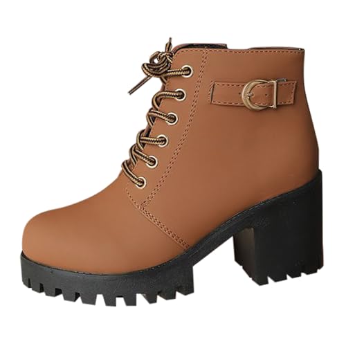 schuhe damen winter Stiefeletten Damen mit Absatz Reißverschluss Halbstiefel Mode Rutschfest Schlupfschuhe Bequeme Schnürsenkel Outdoorschuhe Herbst Winter Niederung Stiefel Damenstiefel Braun 37 von Generisch