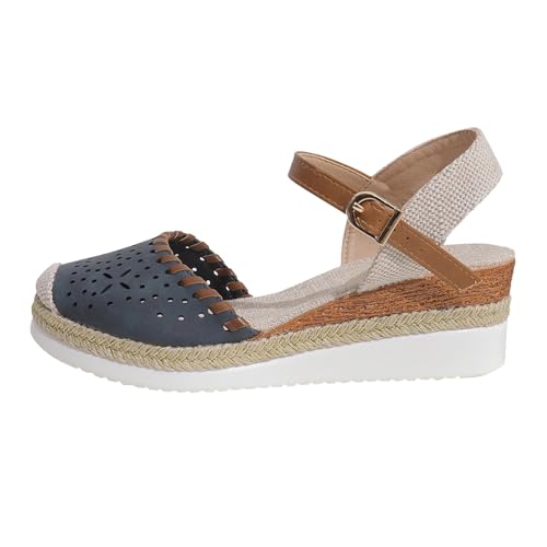 schuhe für geschwollene füße Sandalen Damen Sommer Elegant Slingback Orthopädische Schuhe Bequeme Keilabsatz Espadrilles Vorne Geschlossen Rutschfeste Elastisch Sommerschuhe Lässige Urlaub Braun 41 von Generisch