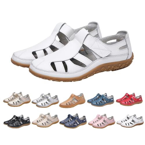 schuhe keilabsatz Sandalen Damen Breite Füße Weichen Sohlen Sandaletten Bequeme Flache Orthopädische-Sandalen Vorne Geschlossen Sommerschuhe sandalette damen sommer Silbrig 37 von Generisch