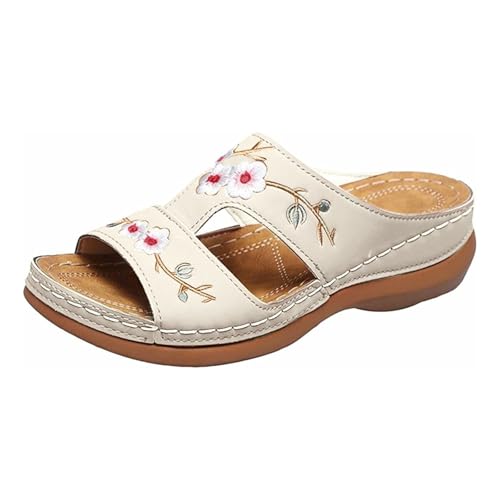 schuhe orthopädische Wedges Sandalen Damen Sommer Breite Füße Weichen Sohlen Sandaletten Bequeme Flache Orthopädische Hausschuhe Bequeme Peep Toe Slingback sommer hausschuhe damen Weiß 39 von Generisch