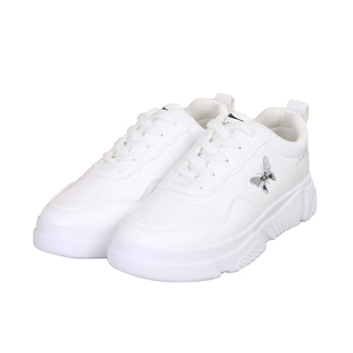 sneaker weiß damen Rutschfest Weiche Joggingschuhe Leder strapazierfähig Outdoor Straßenschuhe Outdoor Laufschuhe dämpfend Freizeitschuhe Komfort Schnürschuh modisch bequem Arbeitsschuhe lässig Schuhe von Generisch