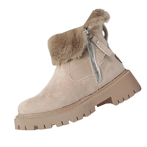 snow boots damen gefüttert Winter Damenstiefel Wasserdicht Halbhohe Stiefeletten Wärme Plüsch Gefüttert Stiefel Bequem Rutschfester Damenstiefel Leicht Langschaft wanderschuhe damen wasserdicht Khaki von Generisch