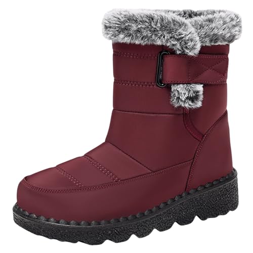 snow boots damen wasserdicht Winterstiefel Damen Wasserdicht Halbhohe Stiefeletten Wärme Plüsch Gefüttert Stiefel Bequem Rutschfeste Damenstiefel Leicht Weitschaft outdoor winterstiefel Rot von Generisch