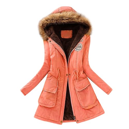 softshelljacke damen wasserdicht, Steppjacke Damen Leicht mit Kapuze Lang Wintermantel Warmer Gefüttert Fleece Daunenjacke Langarm Elegant Winterparka Lässig Baumwolle Daunenjacke Windbreaker von Generisch