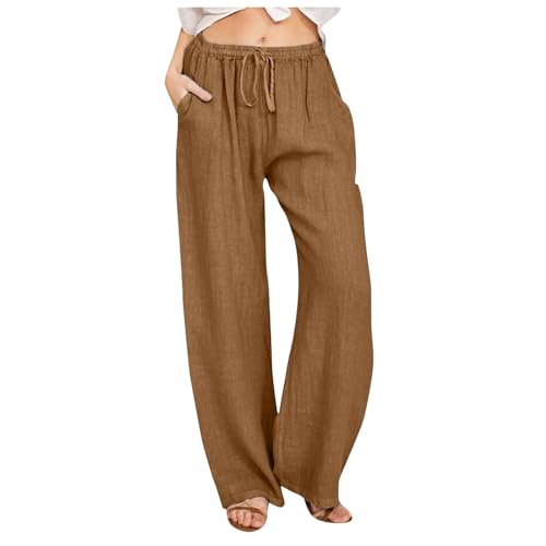 sommerhose damen leicht herren und luftig 3/4 7/8, Leinenhose Sommerhose Damen Baumwolle Lang - Strandhose Yogahose Casual Geschnitten Stoffhose Mit Taschen Atmungsaktive von Generisch